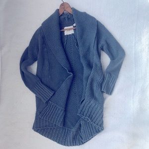 ANTHROPOLOGIE Angel of the North Long Blue Chunky Knit Sweater sz Small